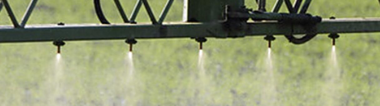 Sproei-installatie die waternevel over een groen veld verspreidt