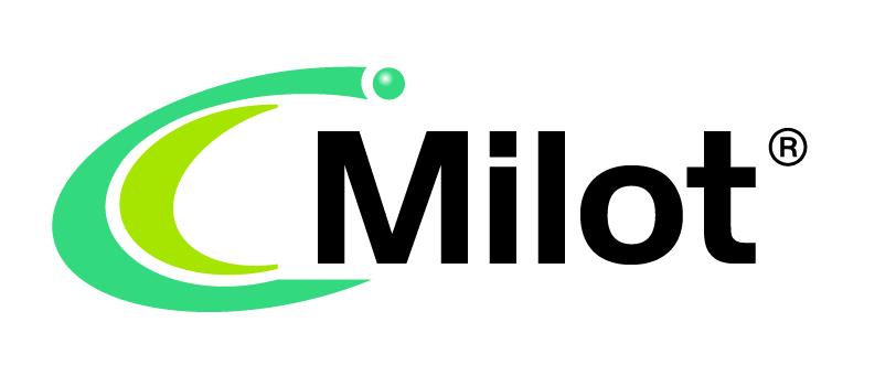 Milot-logo met groen icoon en zwarte tekst op witte achtergrond